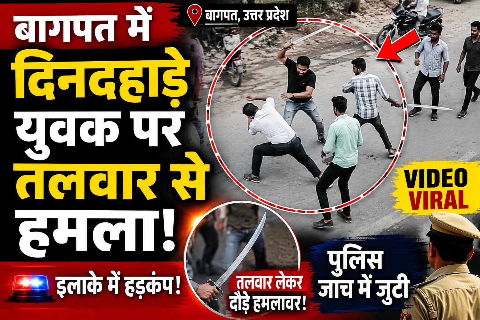 बागपत में युवक पर तलवार से हमला करते हमलावरों का वायरल वीडियो