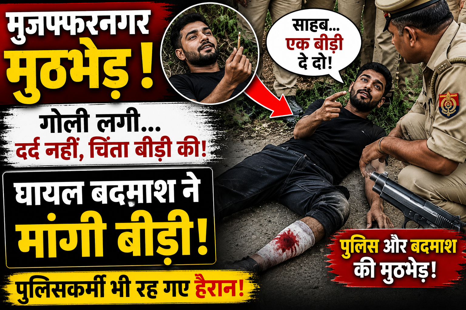 मुजफ्फरनगर मुठभेड़ में घायल बदमाश द्वारा बीड़ी मांगने की घटना